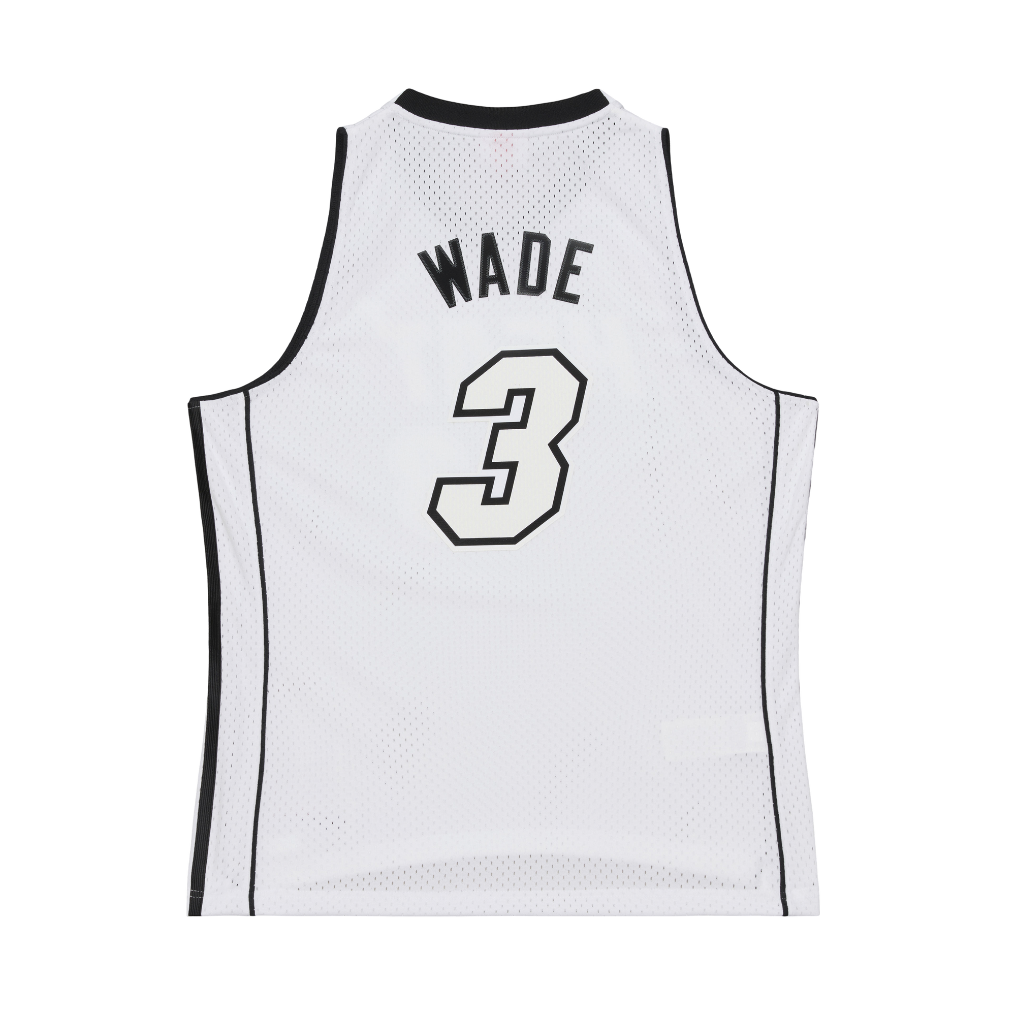 White sleeveless polyester Dwyane Wade Mitchell & Ness Miami HEAT White Hot 2012-13 Swingman Jersey with WADE and the number 3 in black twill lettering on the back.