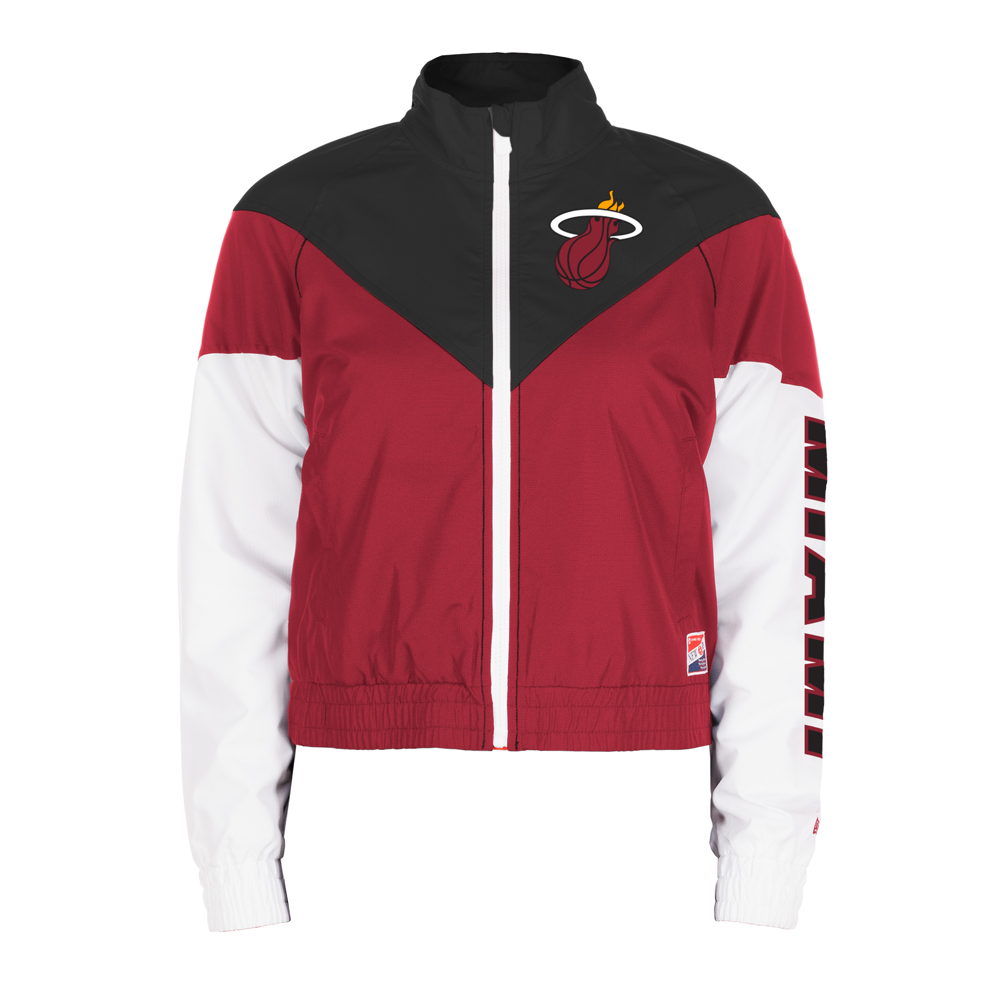 Women's Miami HEAT windbreaker with black and red color block, white sleeves, and full zip front.