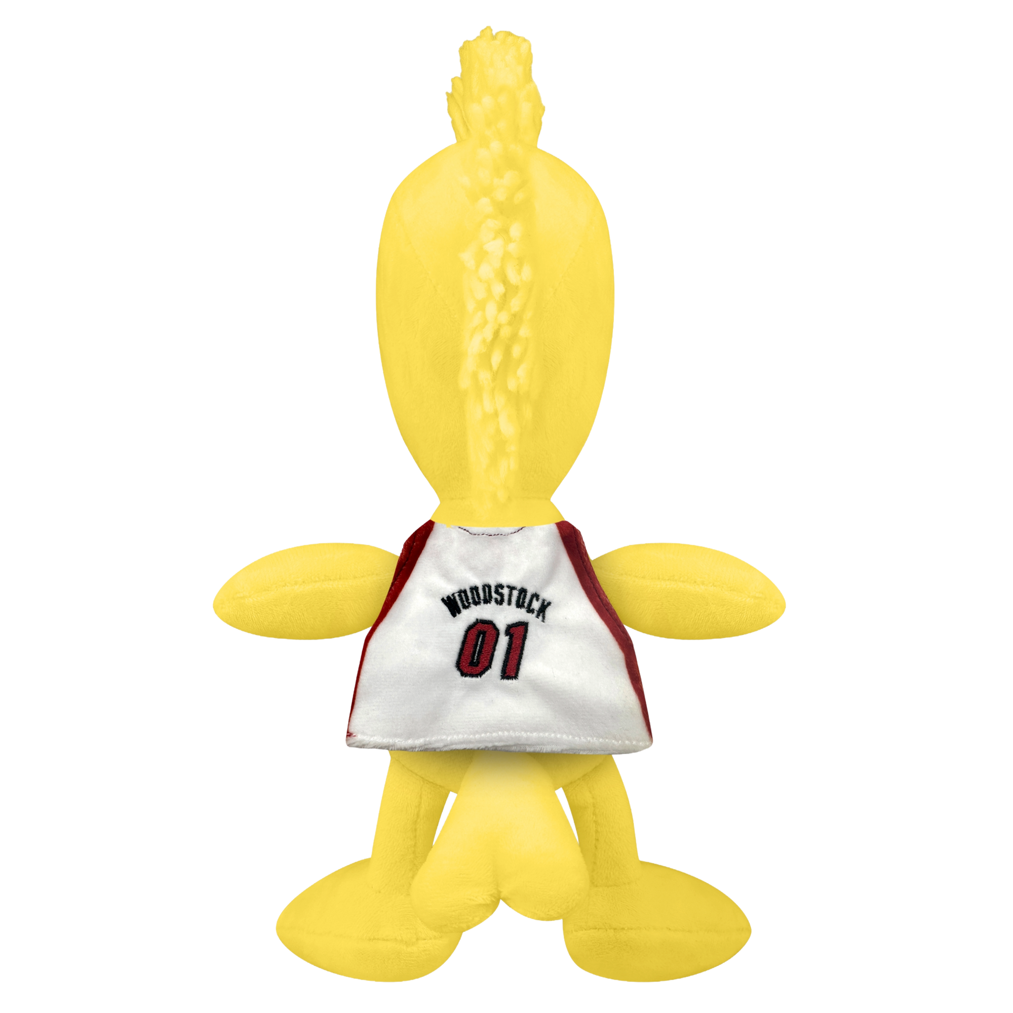 Seen from the back, the Miami HEAT Woodstock Jersey Plush by Forever Collectibles wears a white jersey with red trim and 