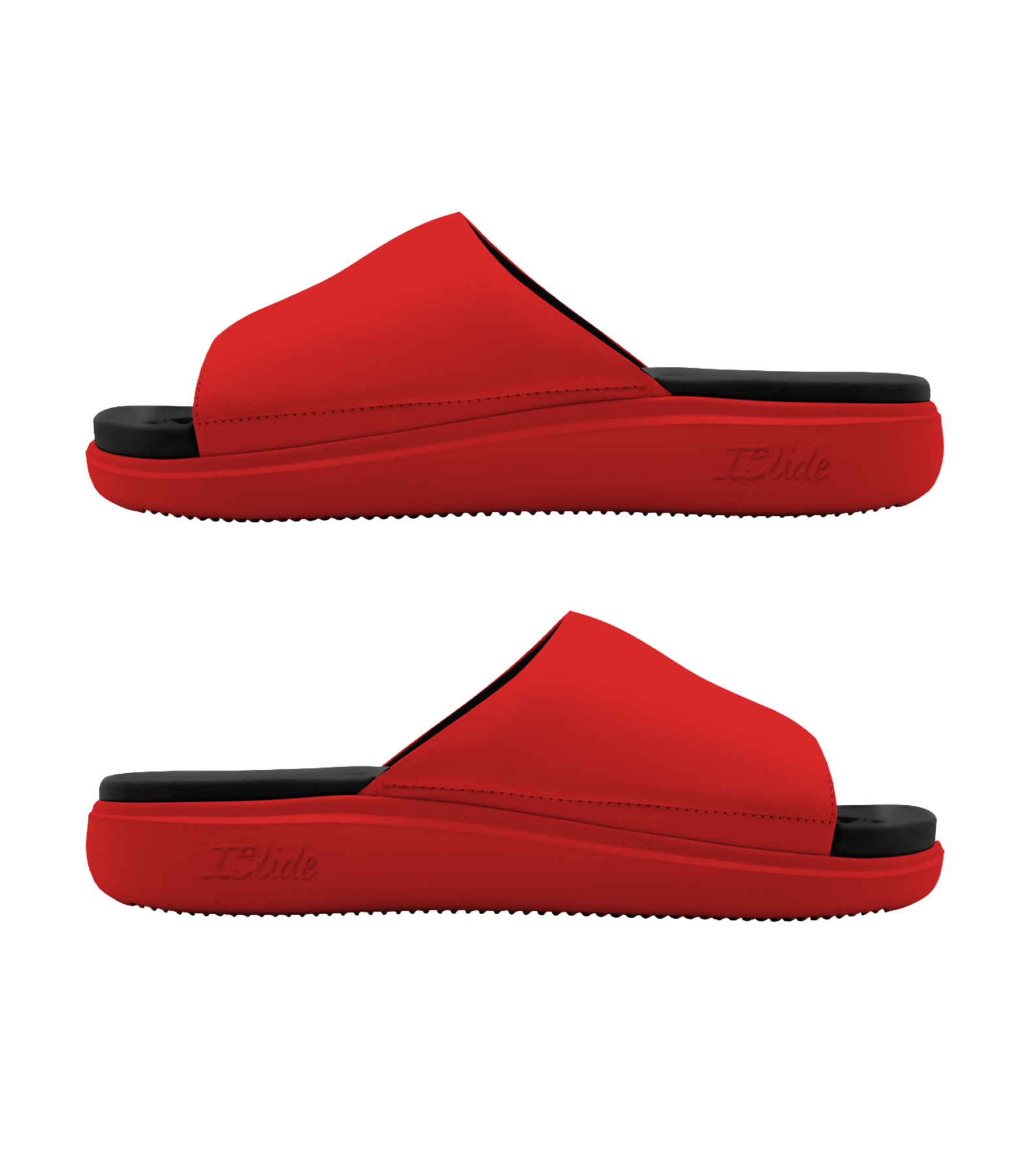 ISlide Miami HEAT Logo Red Sandals featuring red straps and black massaging footbeds.