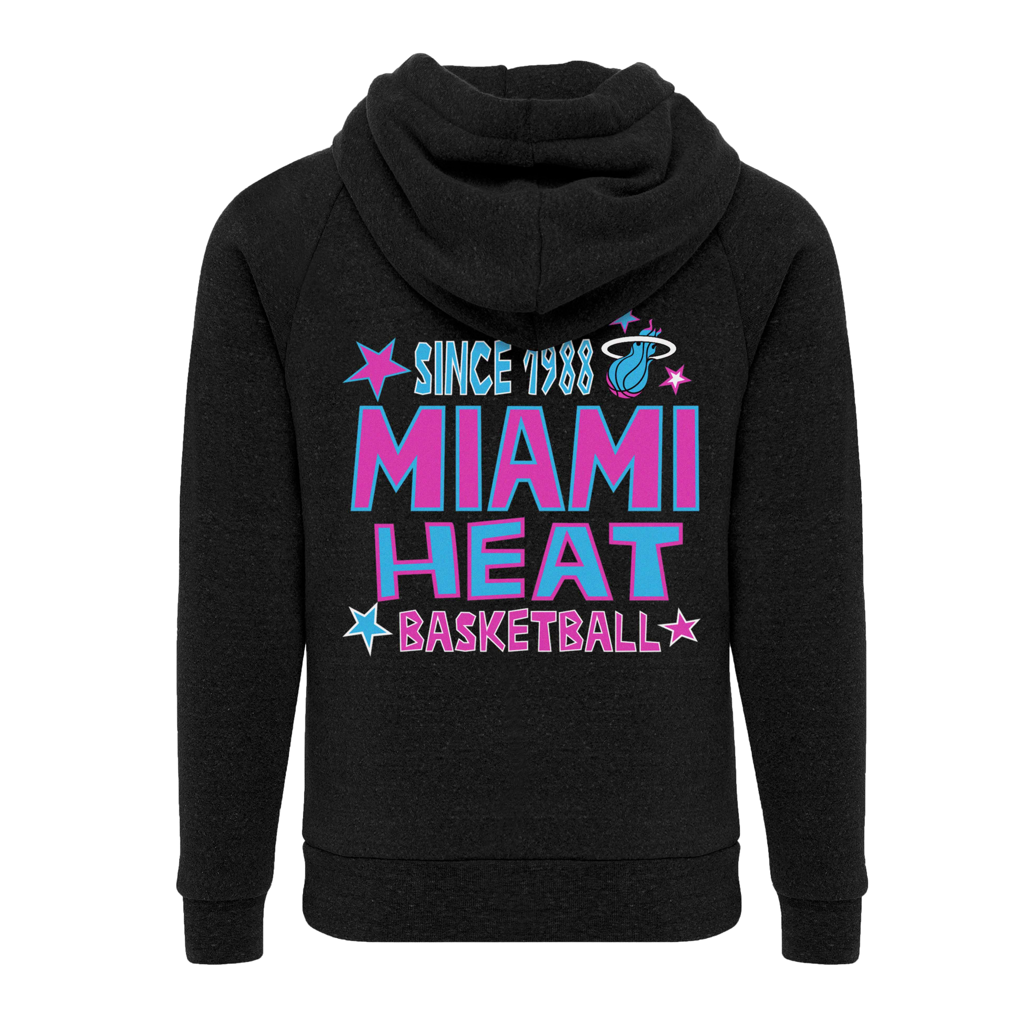 The Sportiqe Miami HEAT Original Vice Nights Star Youth Hoodie features a colorful back graphic with 