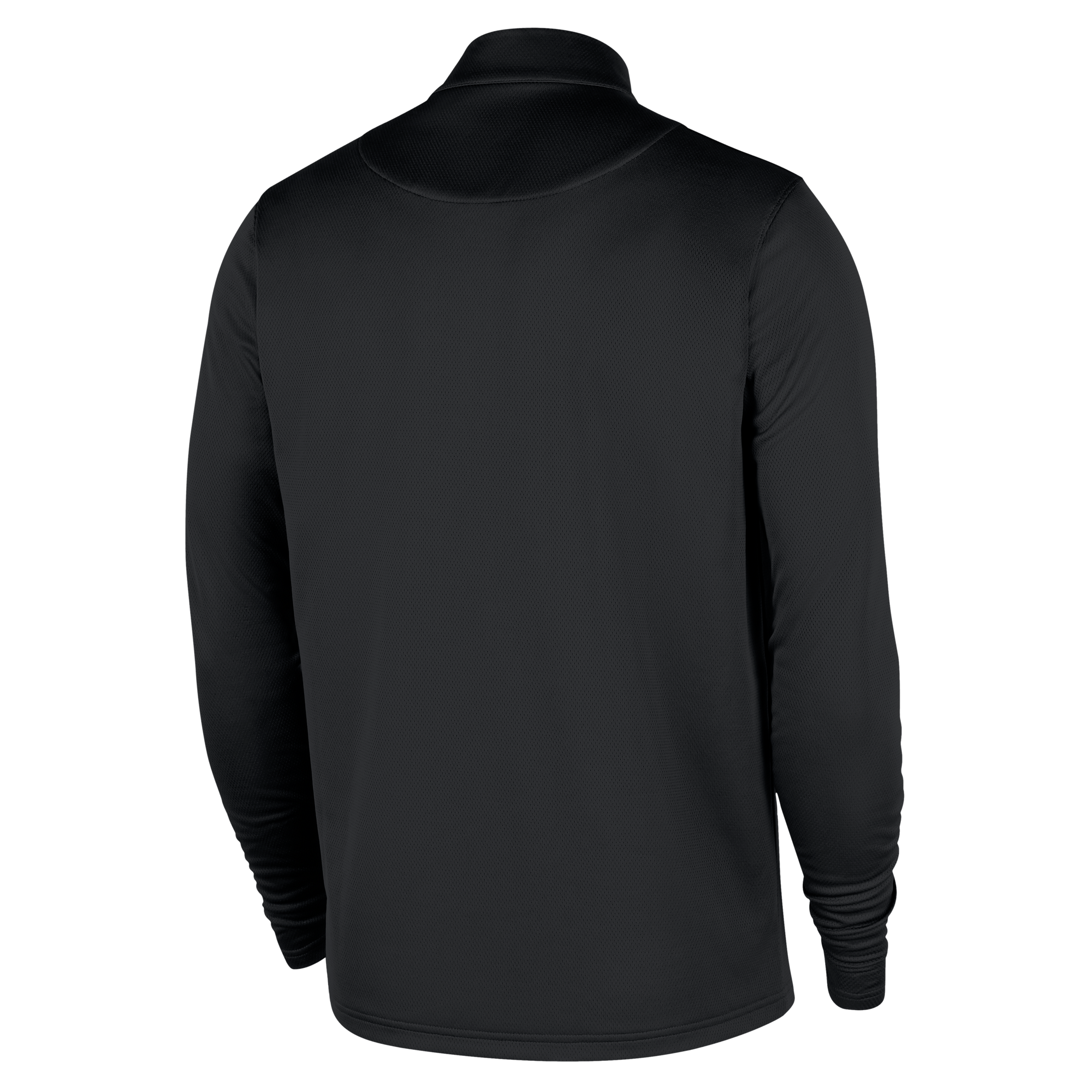 The Nike Miami HEAT Original Vice Nights 1/4 Zip Jacket, shown in black with a high collar and fitted polyester design, is lightweight, perfect for active wear, and should be washed with like colors to maintain its look.