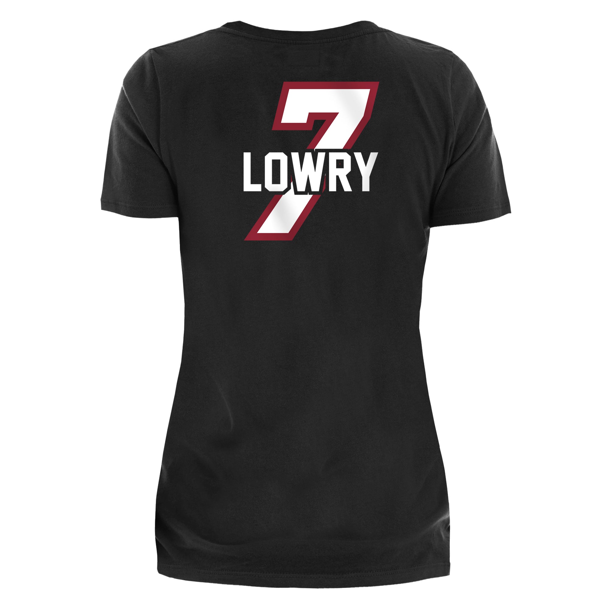 Black Kyle Lowry Miami HEAT Mashup tee with white and red number 7 and Lowry name on back. - Kyle Lowry New Era Miami HEAT Mashup Name & Number Tee