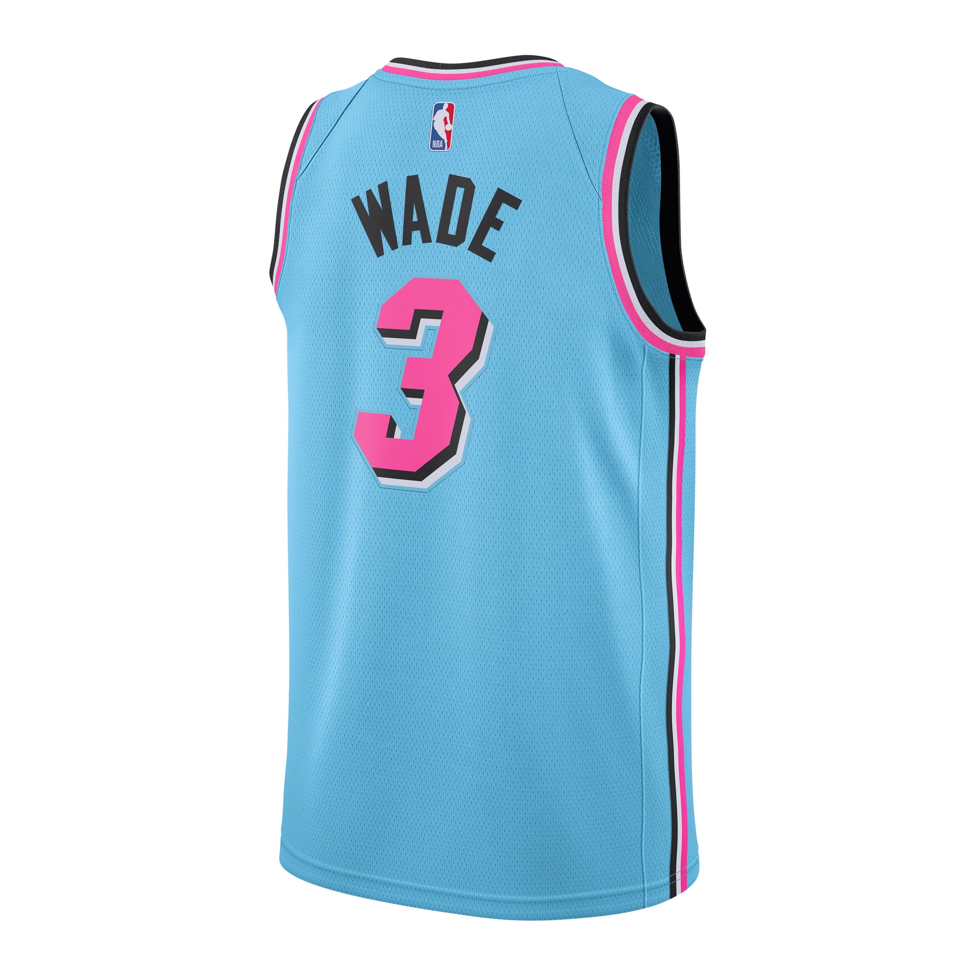 Light blue Miami HEAT swingman jersey with pink and black trim, number 3 and Wade on back. - Dwyane Wade Nike Miami HEAT ViceWave Swingman Jersey