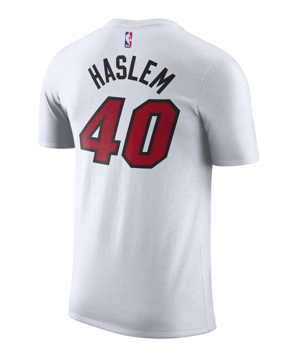 White Nike tee with red Miami HEAT logo and number 40 on front, Udonis Haslem style. - Udonis Haslem Nike Miami HEAT Association White Name & Number Tee