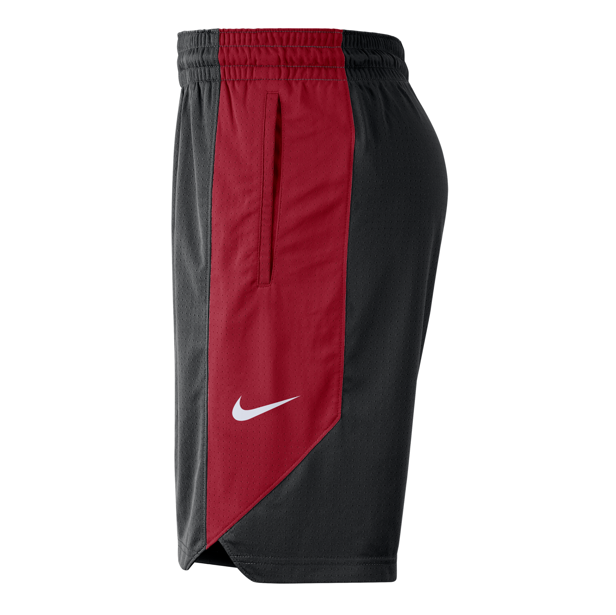 Black and red Nike Miami HEAT practice shorts with white swoosh logo on side panel. - Nike Miami HEAT Practice Shorts