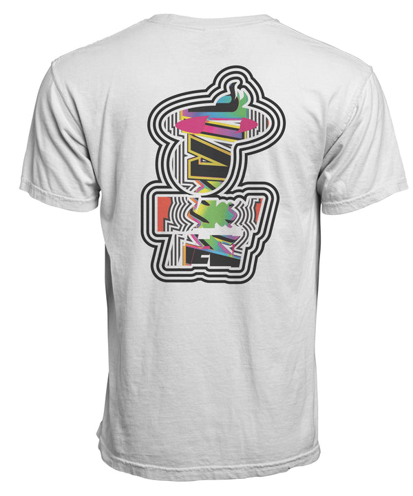 White Court Culture Playoff Chaos men's tee with black and white Miami HEAT graphic on left chest. - Court Culture Playoff Chaos Men’s Tee