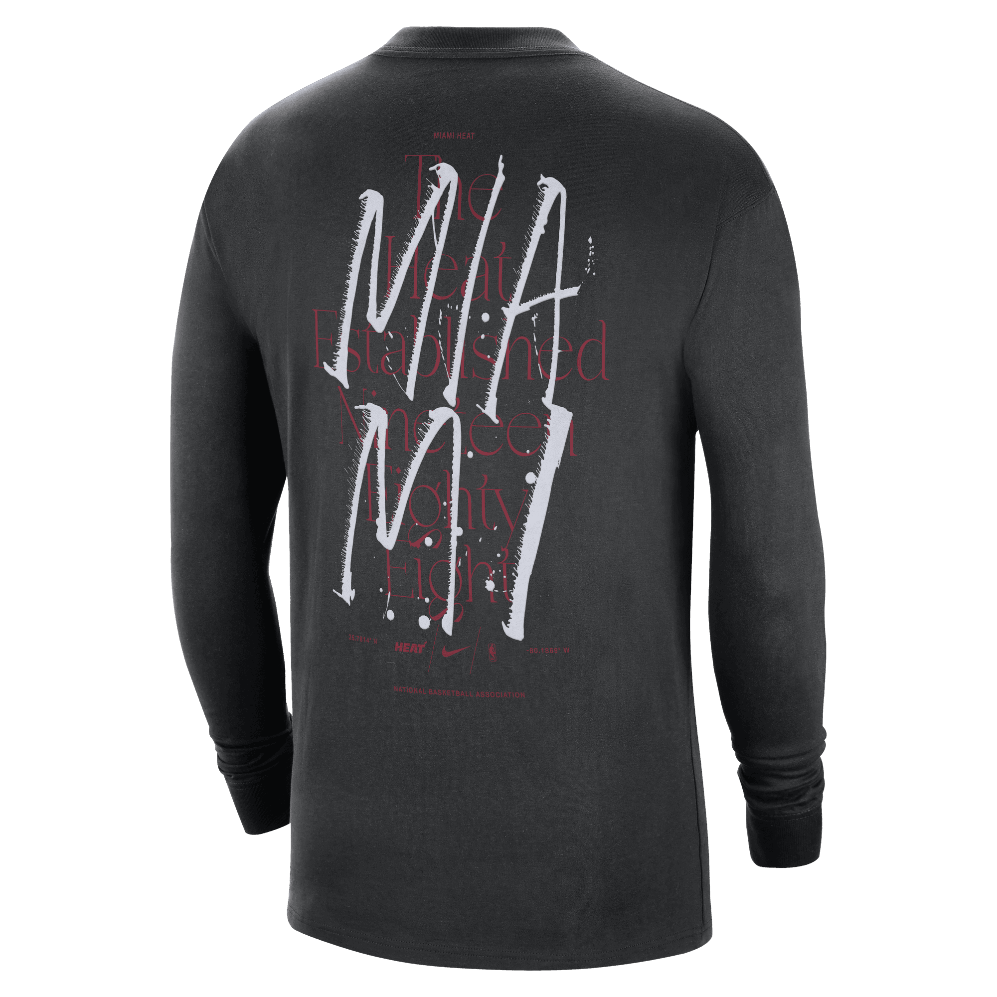 Black long-sleeve tee with bold white 