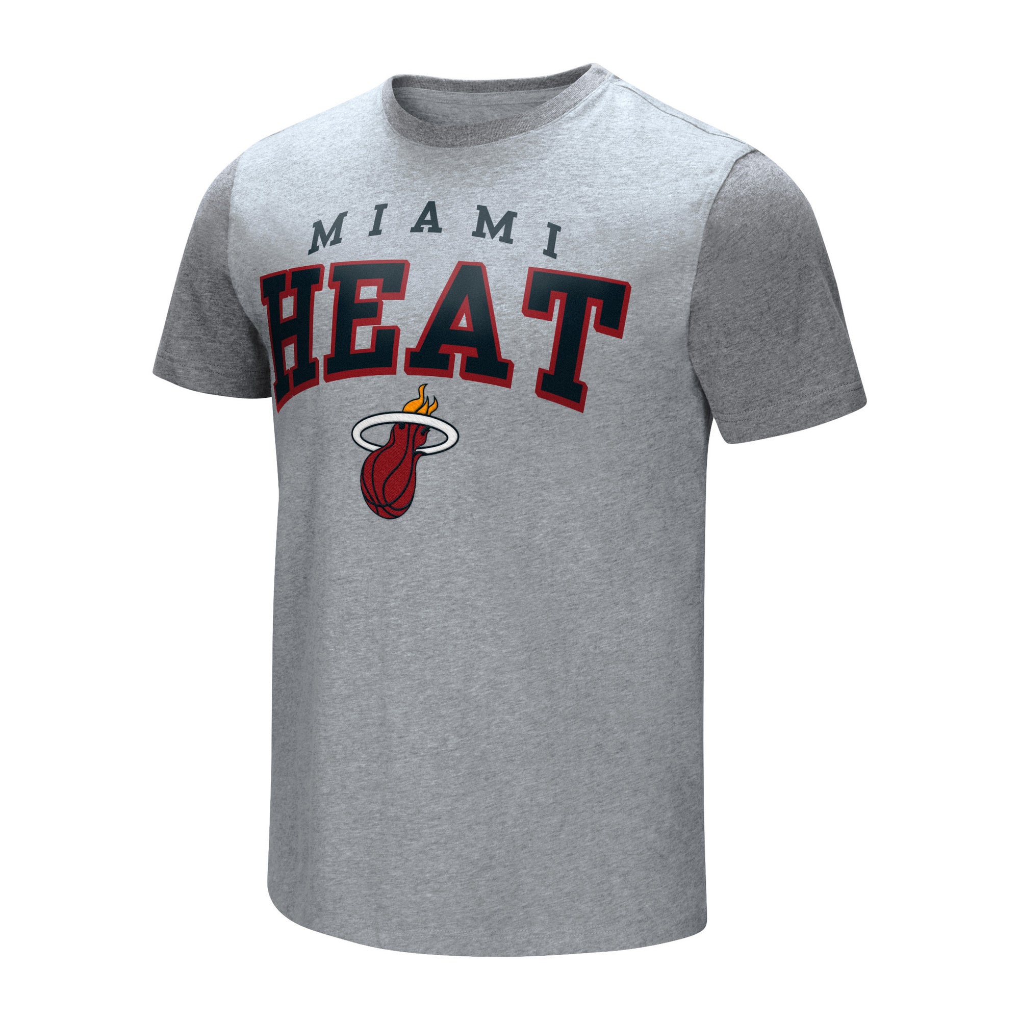 Gray short-sleeve G-III tee with Miami HEAT logo and red and black lettering on front. - G-III Short Sleeve Replay Fashion Tee