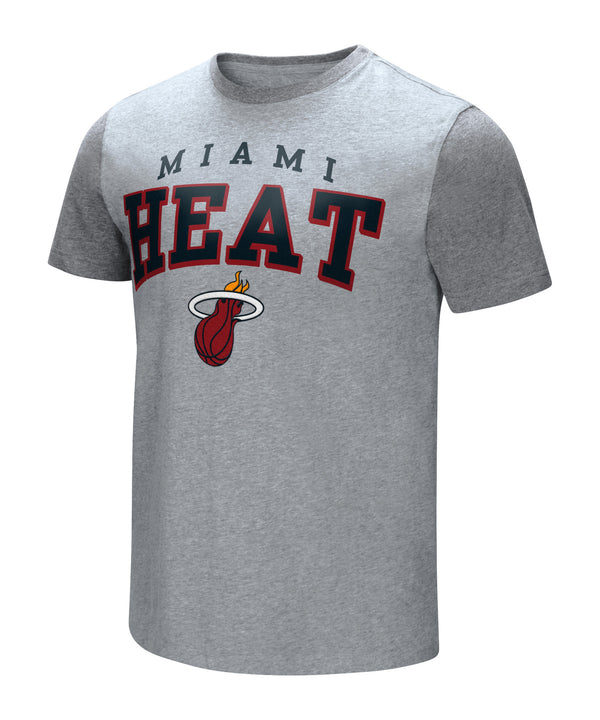 Gray short-sleeve G-III tee with Miami HEAT logo and red and black lettering on front. - G-III Short Sleeve Replay Fashion Tee