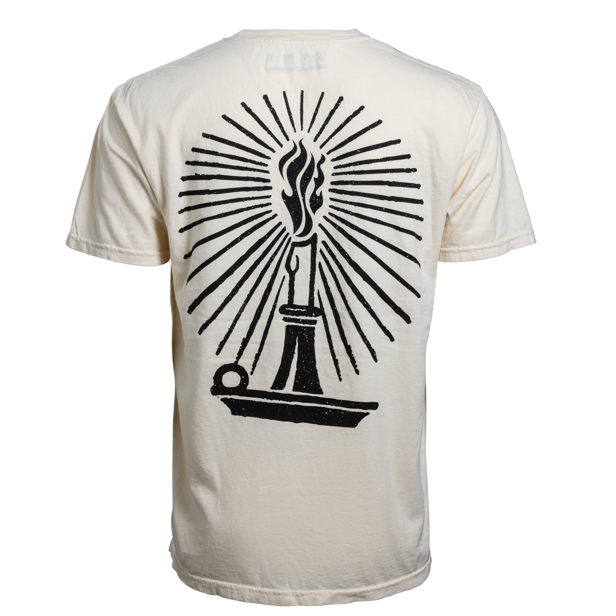 Ivory Court Culture tee with black stylized torch graphic and radiating lines on back, Miami HEAT inspired. - Court Culture Tyler Herro's Inferno Unisex Tee